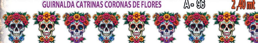Guirnalda catrinas con coronas de flores