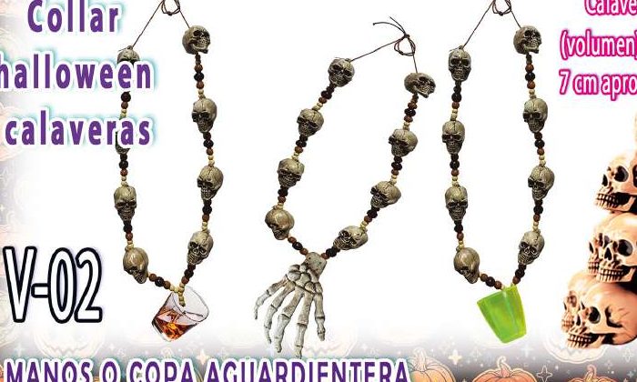Collar Halloween calaveras con manos o copa aguardientera